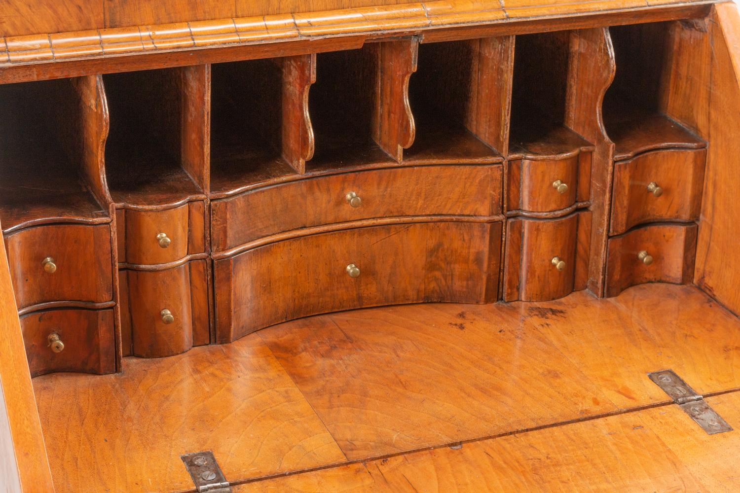 A George II Burl Walnut Bureau Cabinet