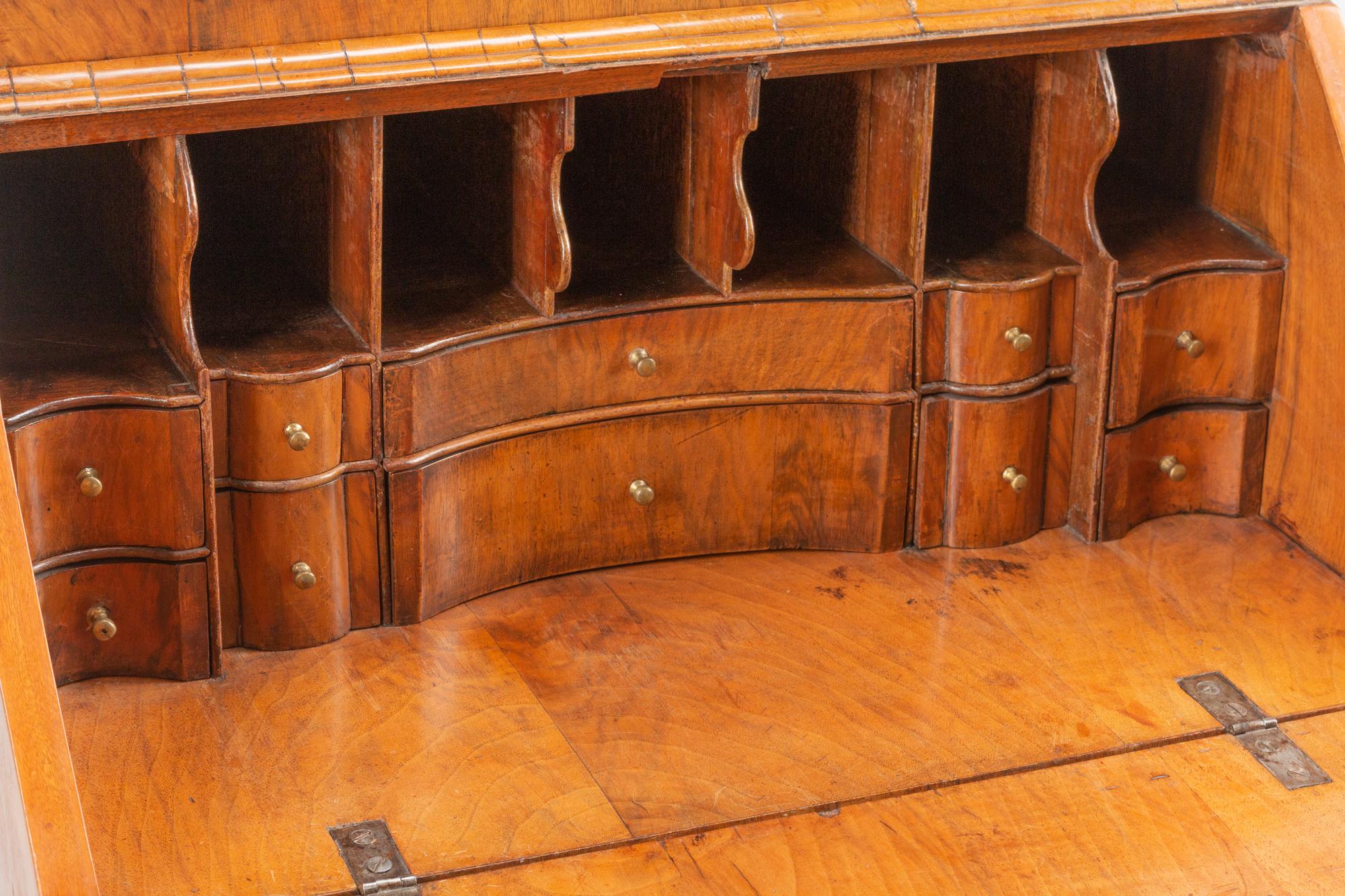 A George II Burl Walnut Bureau Cabinet