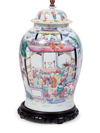 A Pair of Famille Rose Porcelain Jars Mounted as Lamps