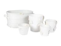 A Large Creamware Basin and Four Similar Jardinières
