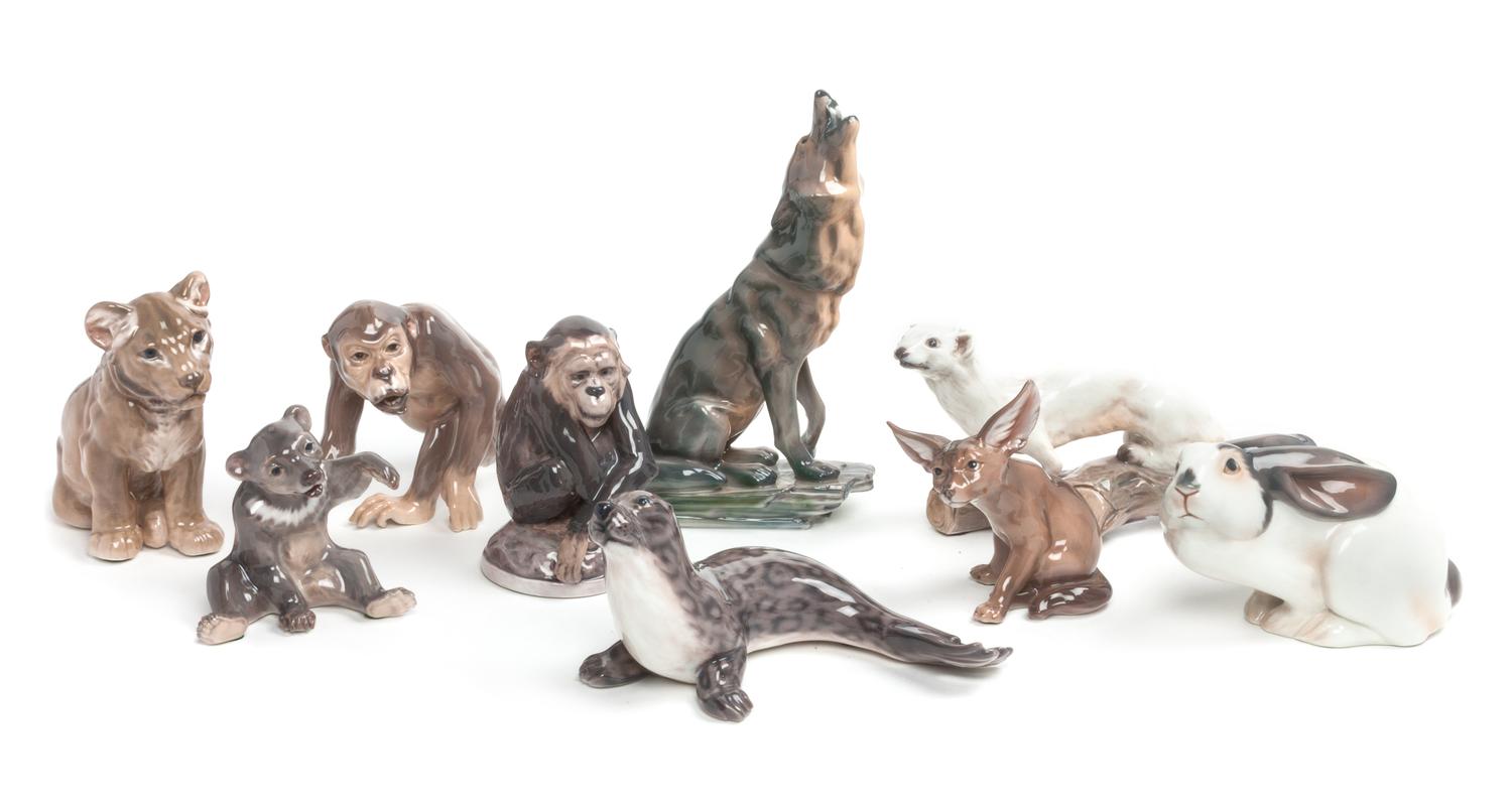 Nine Dahl Jensen Copenhagen Porcelain Figures Height of tallest 9 1/4 inches. — 20TH CENTURY