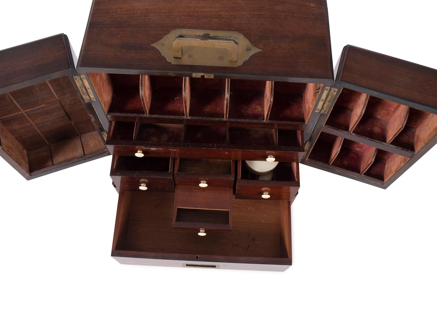 A Regency Brass Mounted Mahogany Traveling Apothecary Chest
