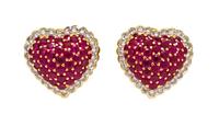 A Pair of 18 Karat Yellow Gold, Ruby and Diamond Heart Earclips, 17.30 dwts.