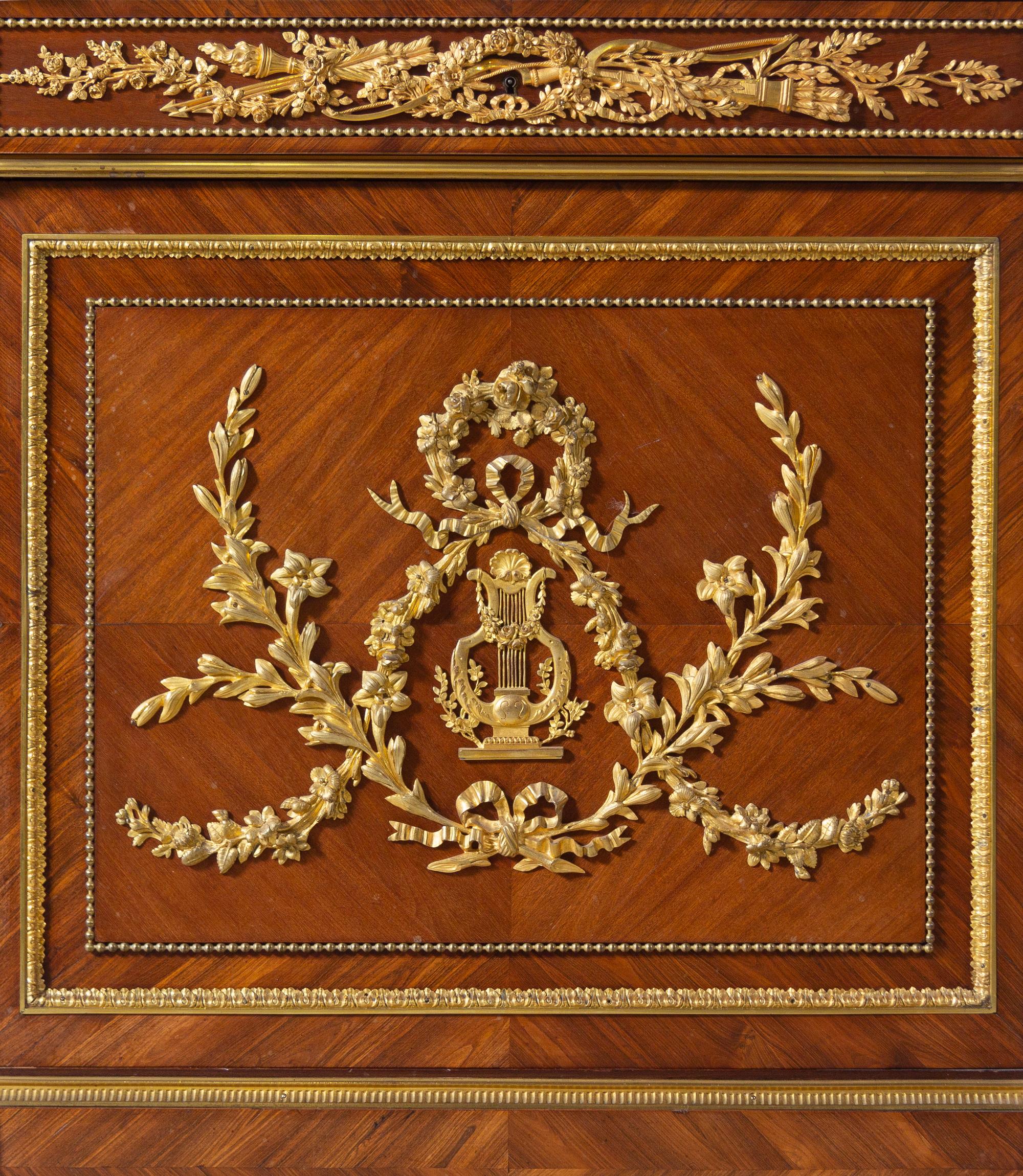 A Louis XVI Style Gilt Bronze Mounted Mahogany Marble-Top Server