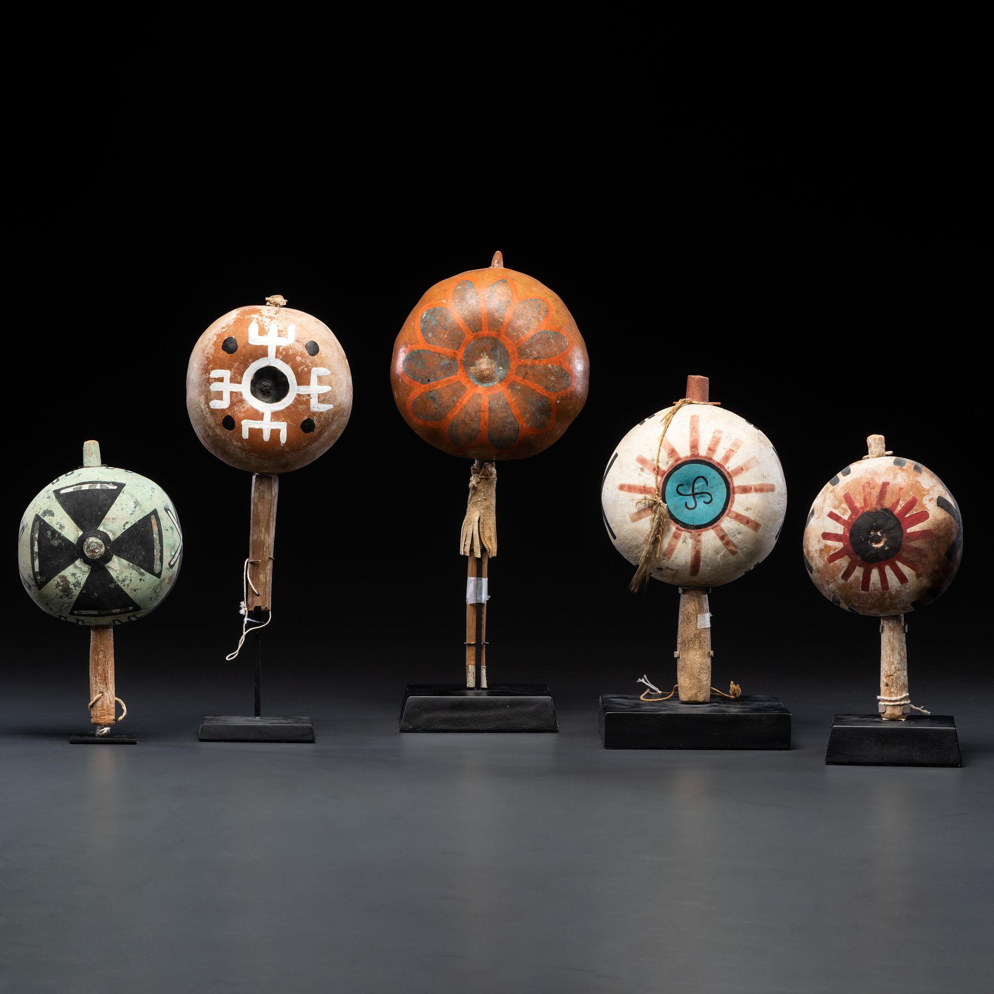 Group of Pueblo Polychrome Gourd Rattles, From the Collection of Dick Jemison, Alabama