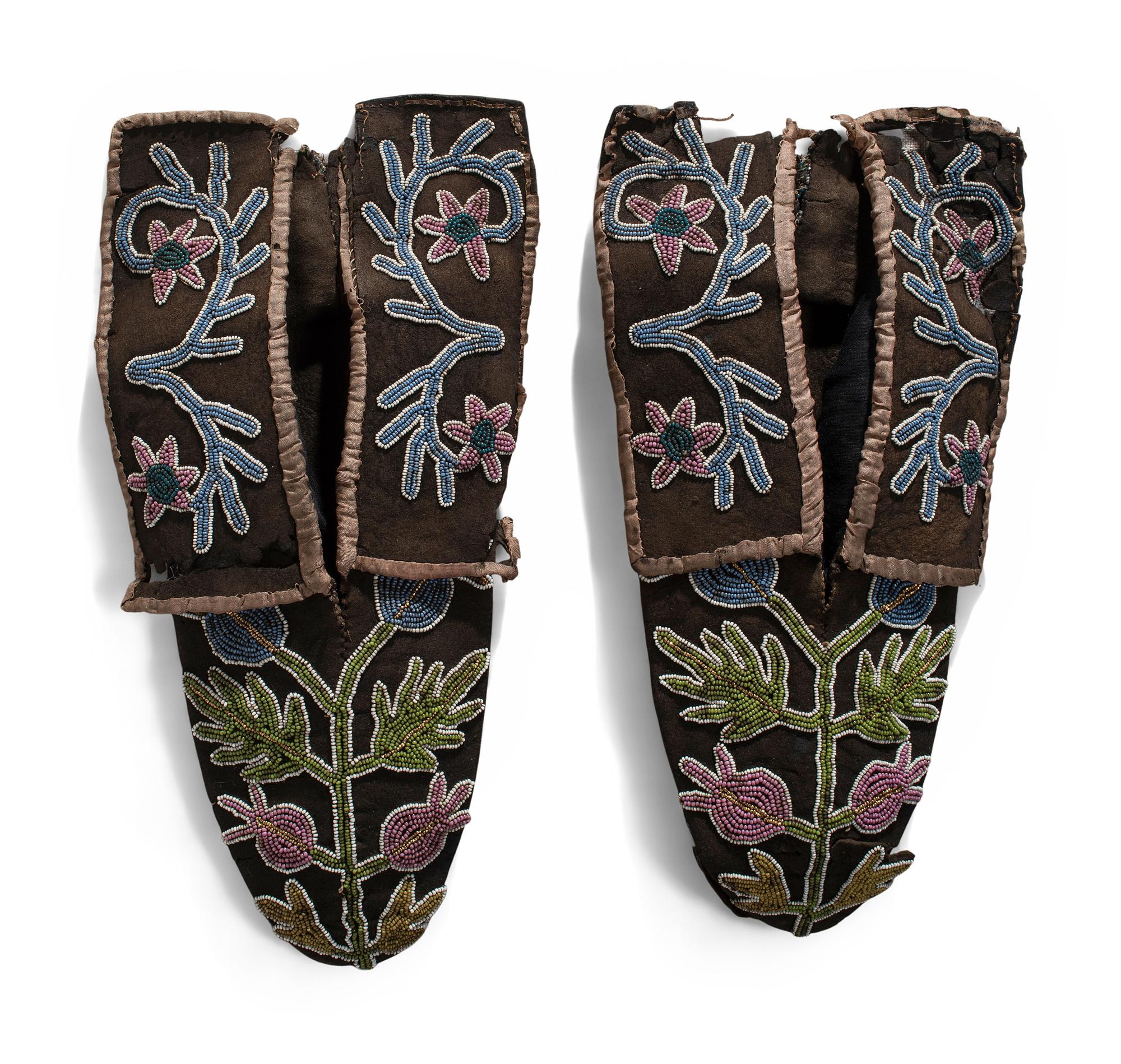 Southeastern Black-Dyed Beaded Hide Moccasins
