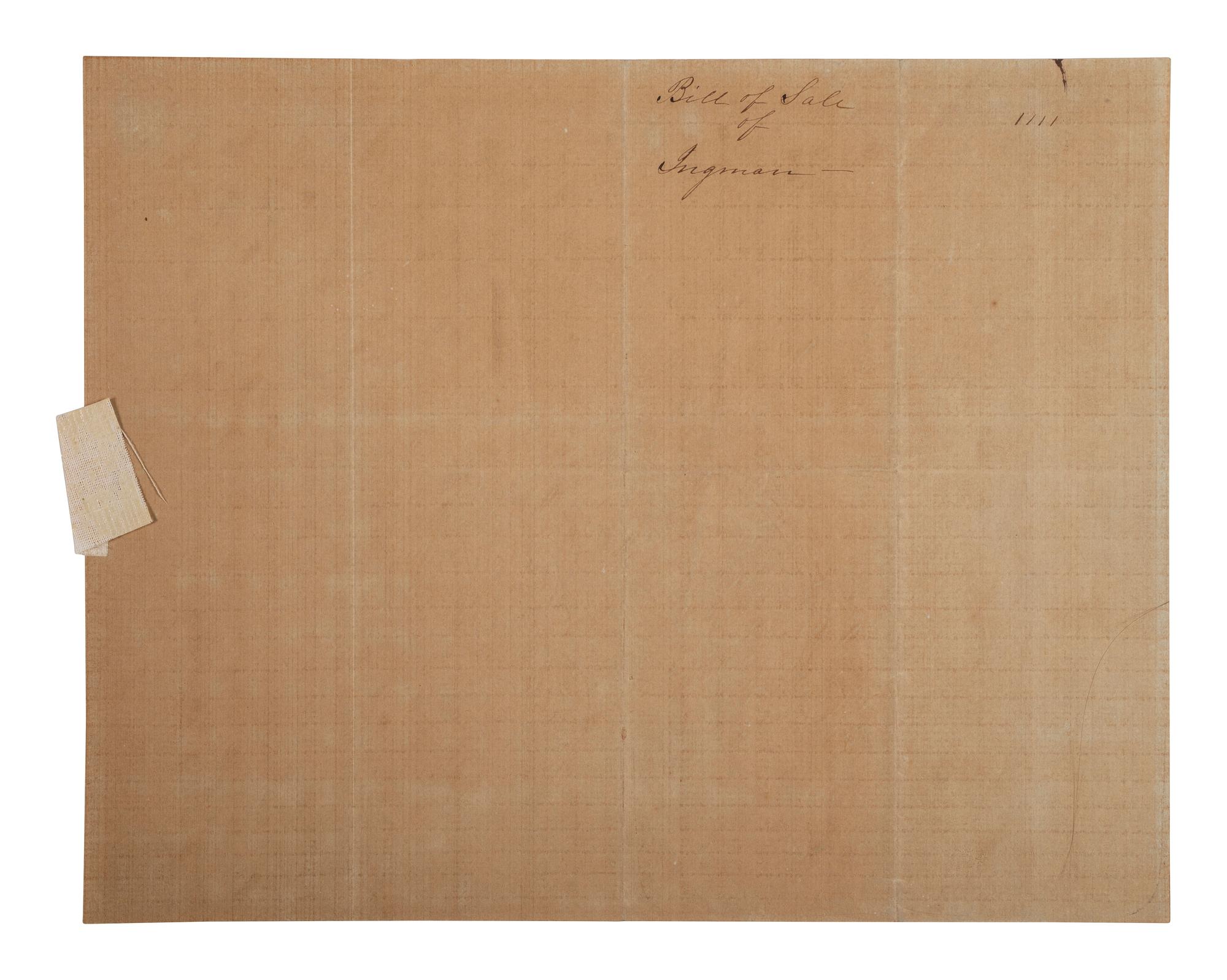[ENSLAVEMENT]. Scarce Choctaw Nation slave bill of sale for "a certain negro man named Ingmon." Choctaw Nation, [Indian Territory], 12 March 1855.