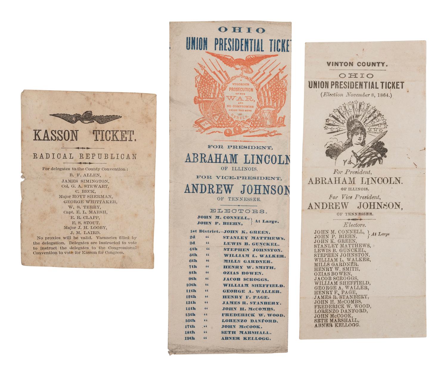 [LINCOLN, Abraham (1809-1865)]. Ephemera associated with Lincoln's life and political career.
