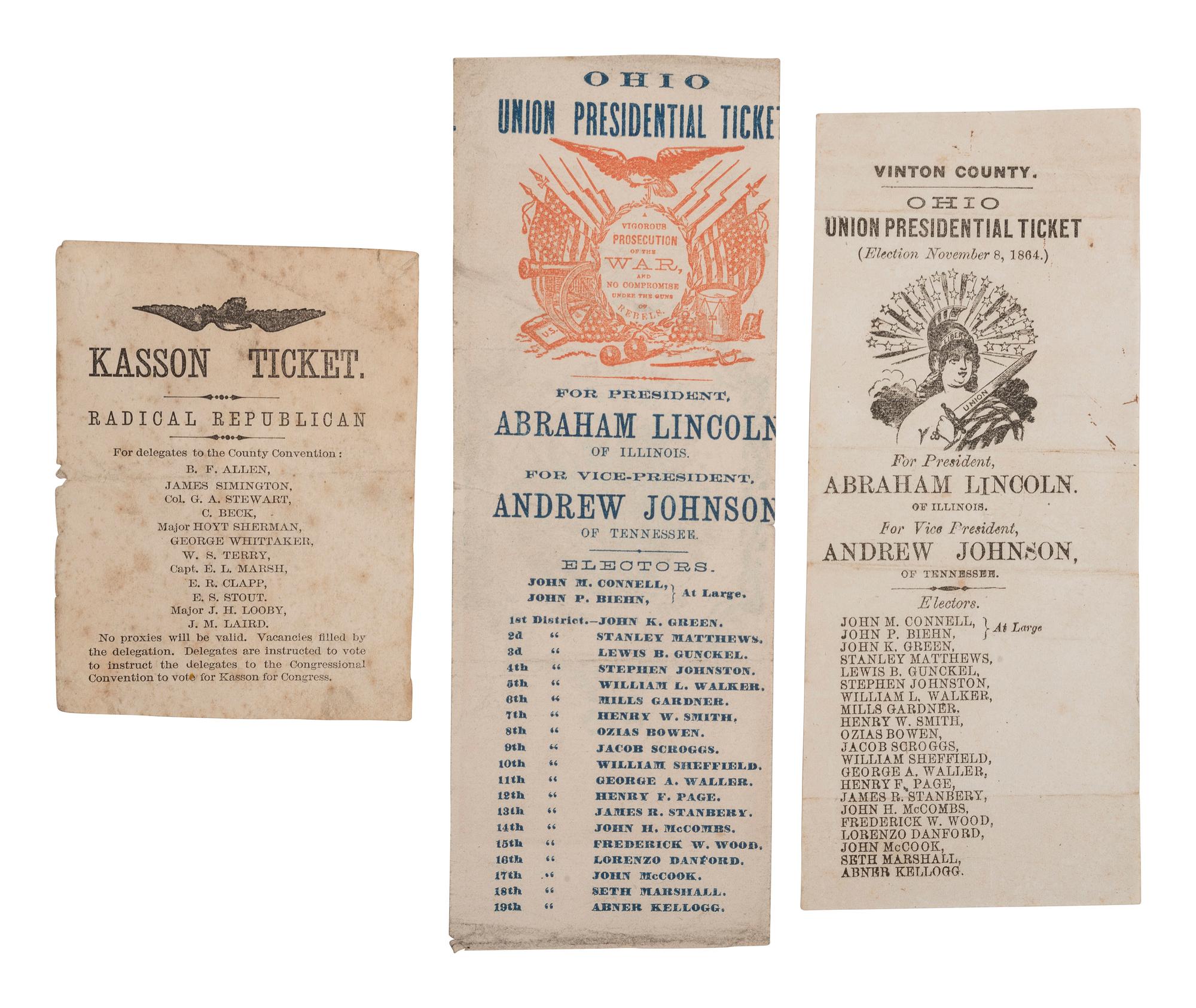 [LINCOLN, Abraham (1809-1865)]. Ephemera associated with Lincoln's life and political career.