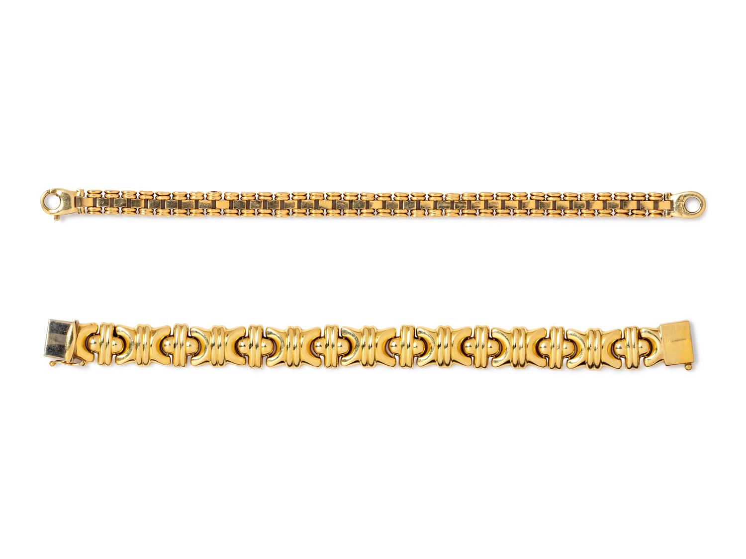 A Collection of 14 Karat Yellow Gold Bracelets, Italian,