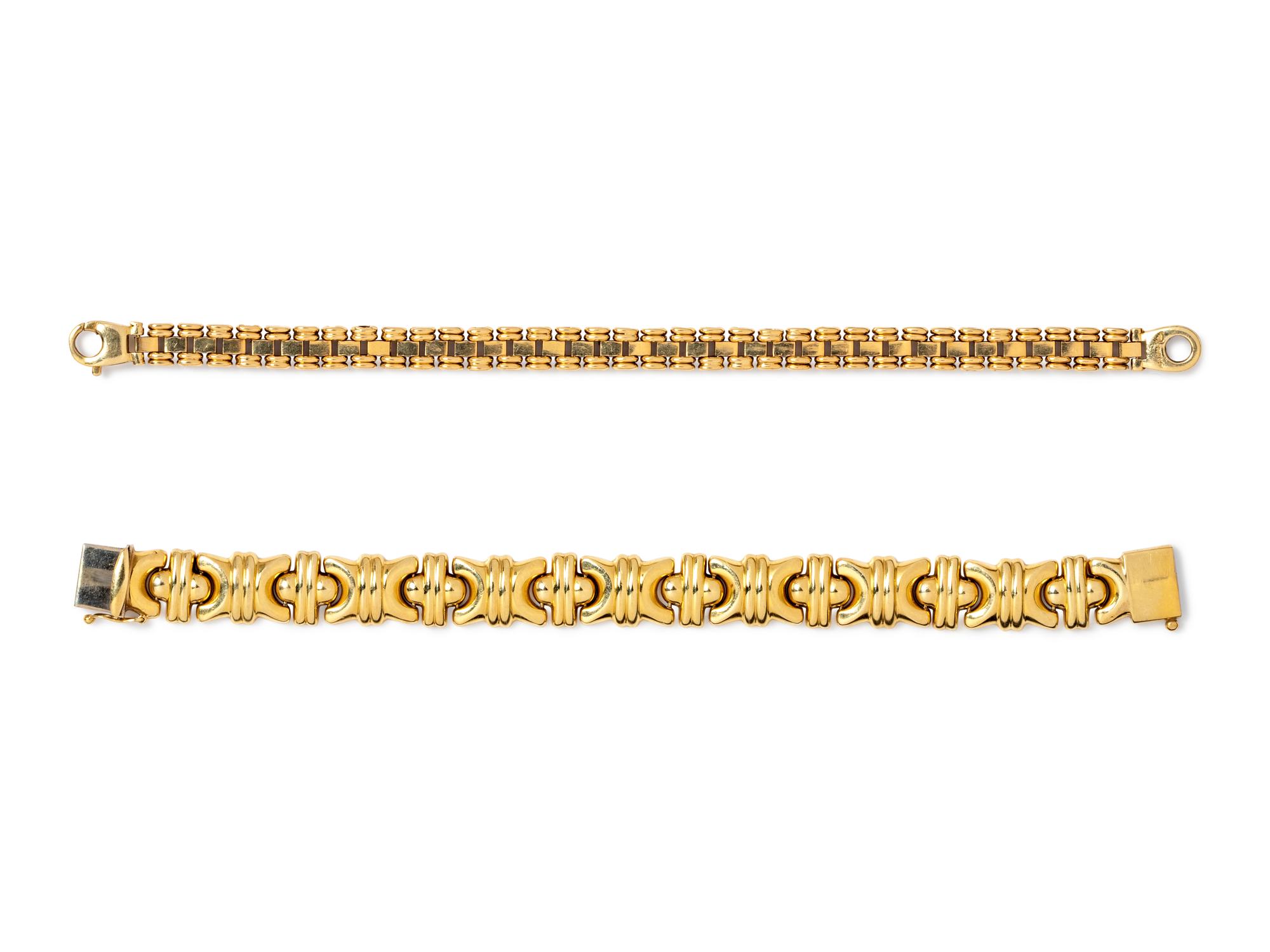 A Collection of 14 Karat Yellow Gold Bracelets, Italian,