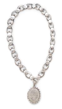 A Sterling Silver Box Chain and Locket, 39.50 dwts.