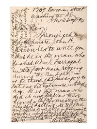 [CIVIL WAR - NAVY]. A group of 9 documents related to Robert Coster and his efforts to confirm the identity of the man who lashed Rear Admiral David G. Farragut to the rigging of the Hartford at the Battle of Mobile Bay.