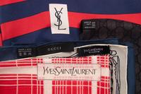 Two Gucci Scarves and Three Yves Saint Laurent Scarves