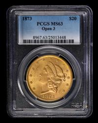 A United States 1873 Liberty Head: Open 3 $20 Gold Coin