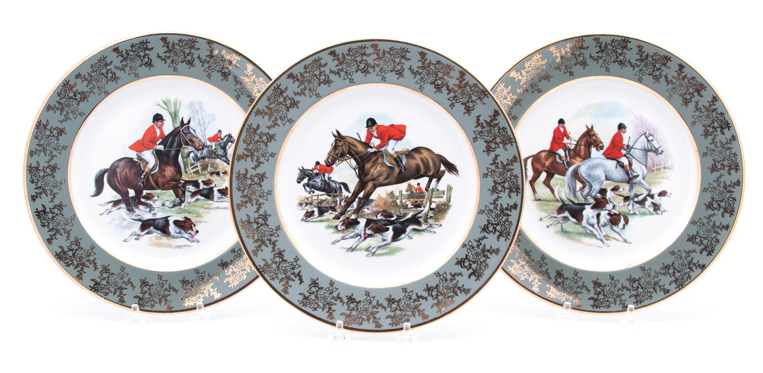 Set of Six Porcelain Equestrian Plates