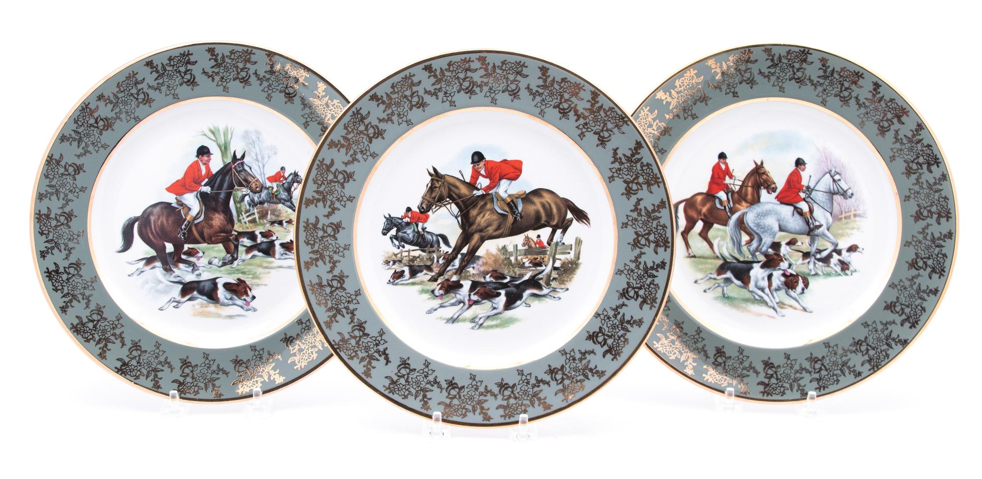 Set of Six Porcelain Equestrian Plates