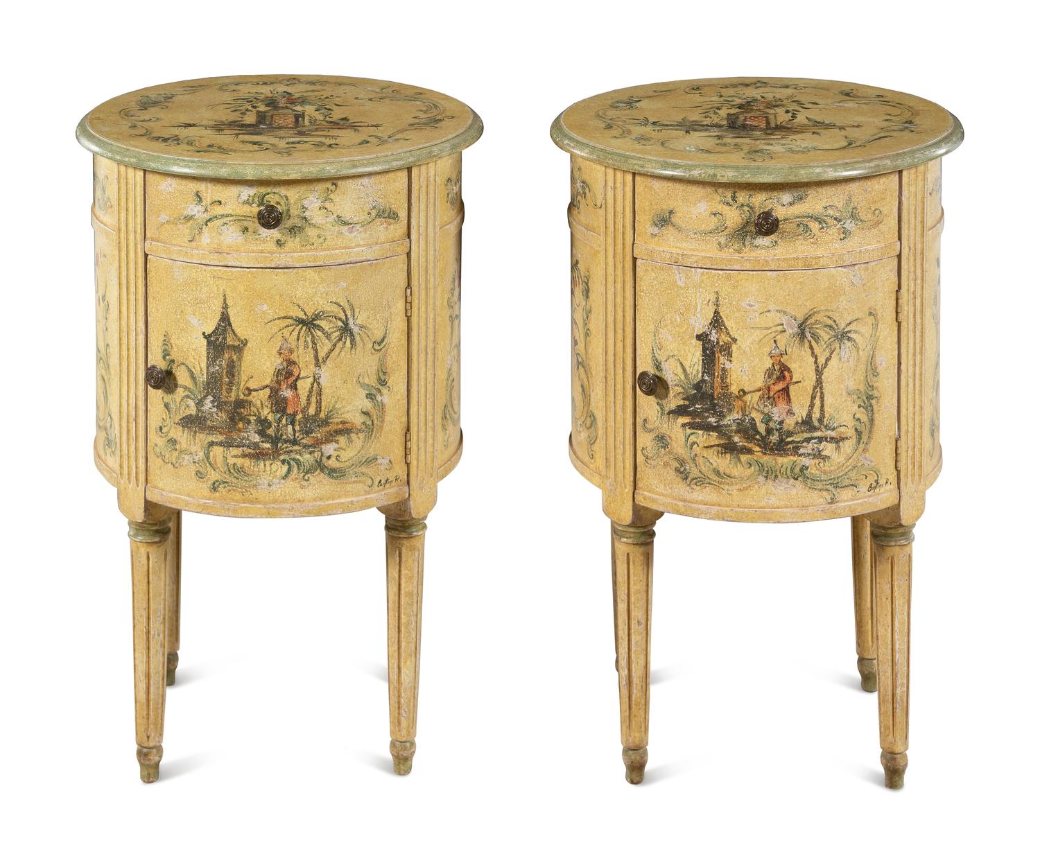 A Pair of Continental Chinoiserie Decorated End Tables
