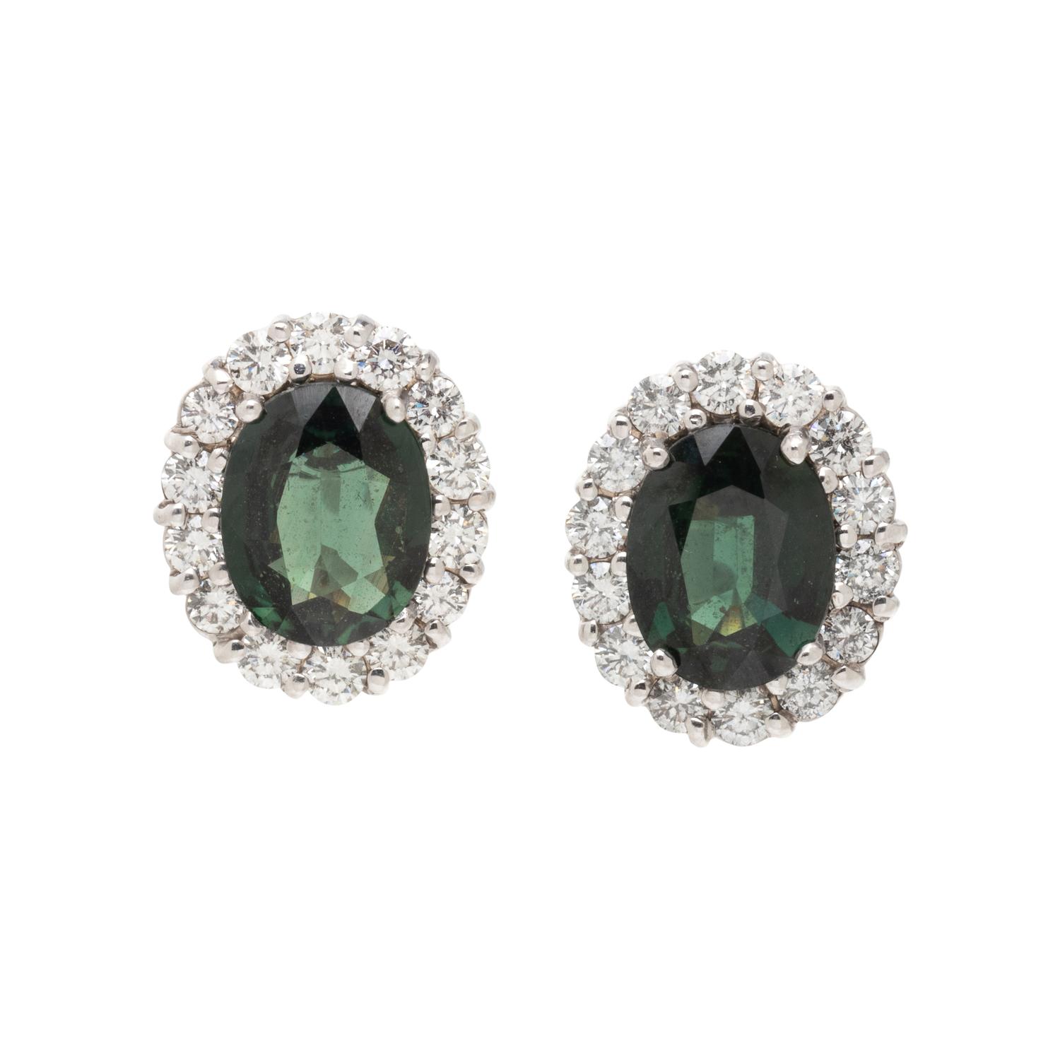 BIRKS, GREEN TOURMALINE AND DIAMOND EARCLIPS