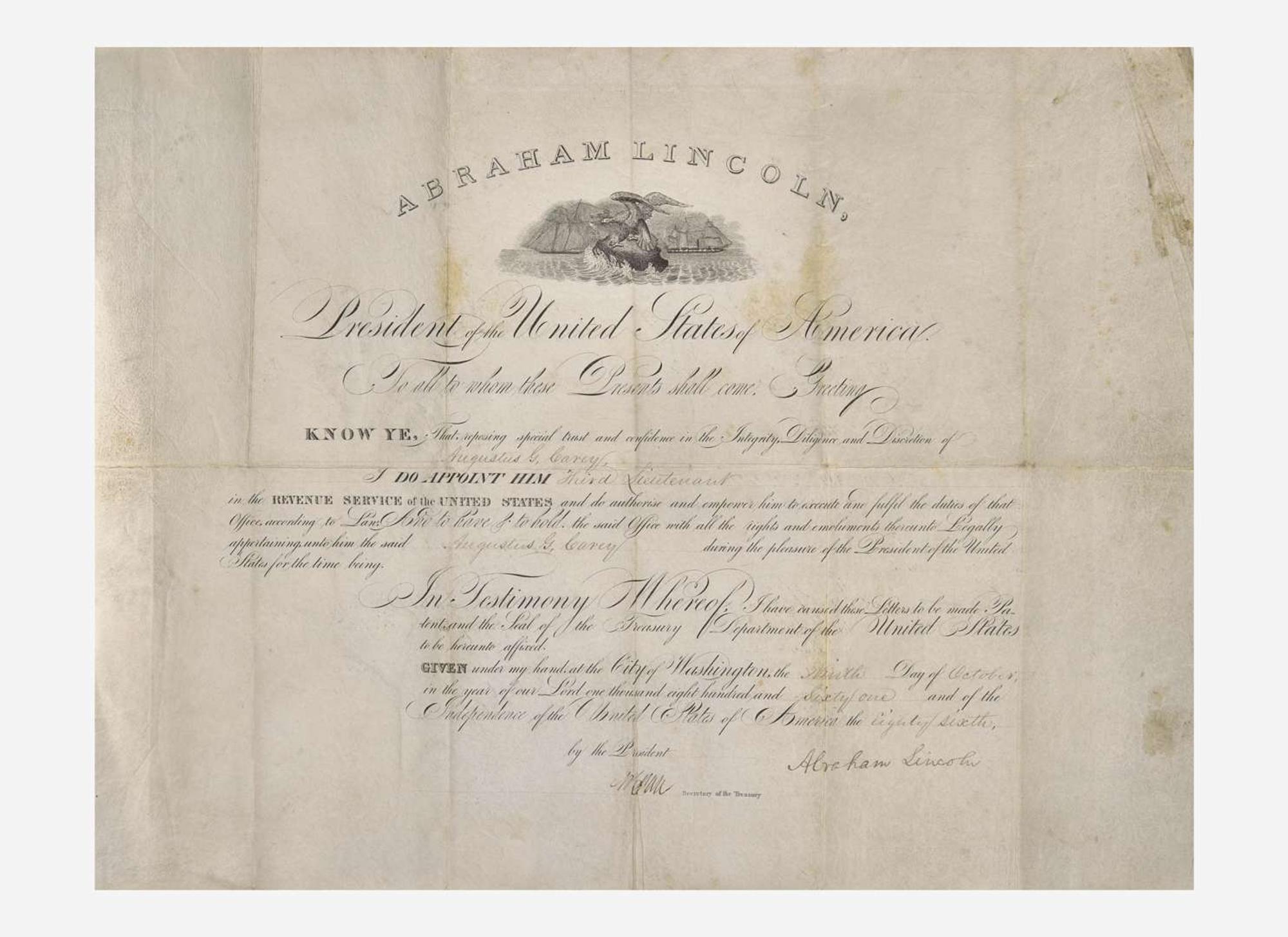 [Presidential] Lincoln, Abraham: Signed Revenue Service Commission