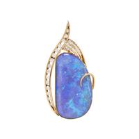 YELLOW GOLD, BLACK BOULDER OPAL AND DIAMOND PENDANT
