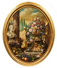 Continental School, (18th/19th Century), Flowering Urns Among Ruins (a pair of works)