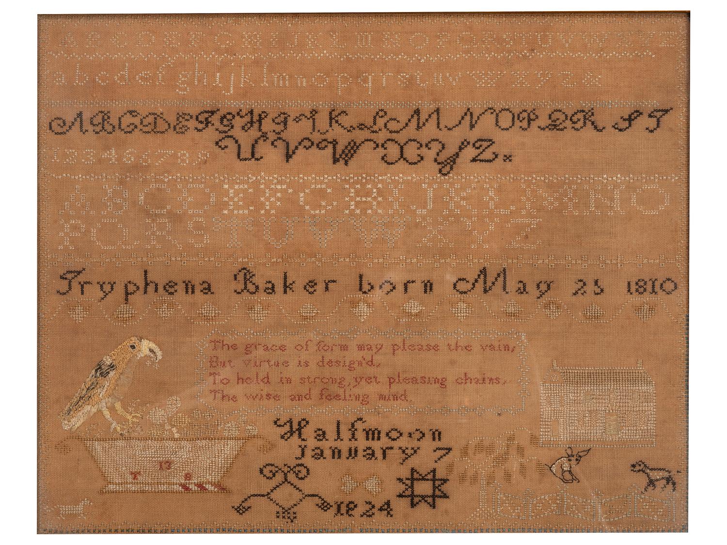 A Needlework Embroidered Sampler, Wrought by Tryphena Baker