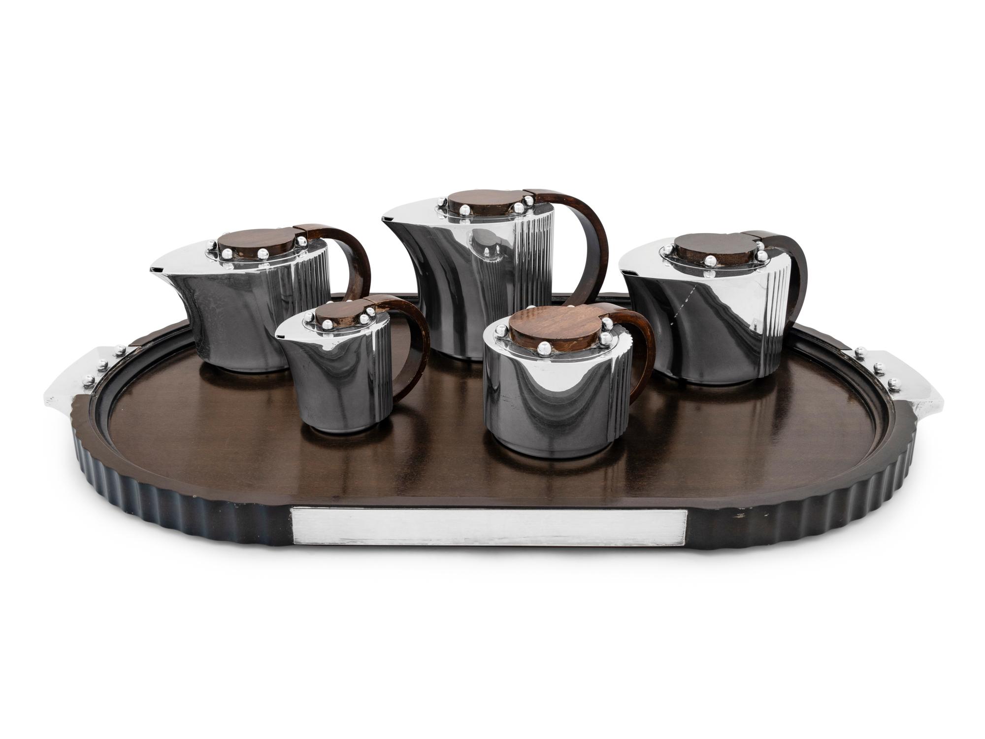 A Puiforcat Silver-Plate Six-Piece Tea and Coffee Service