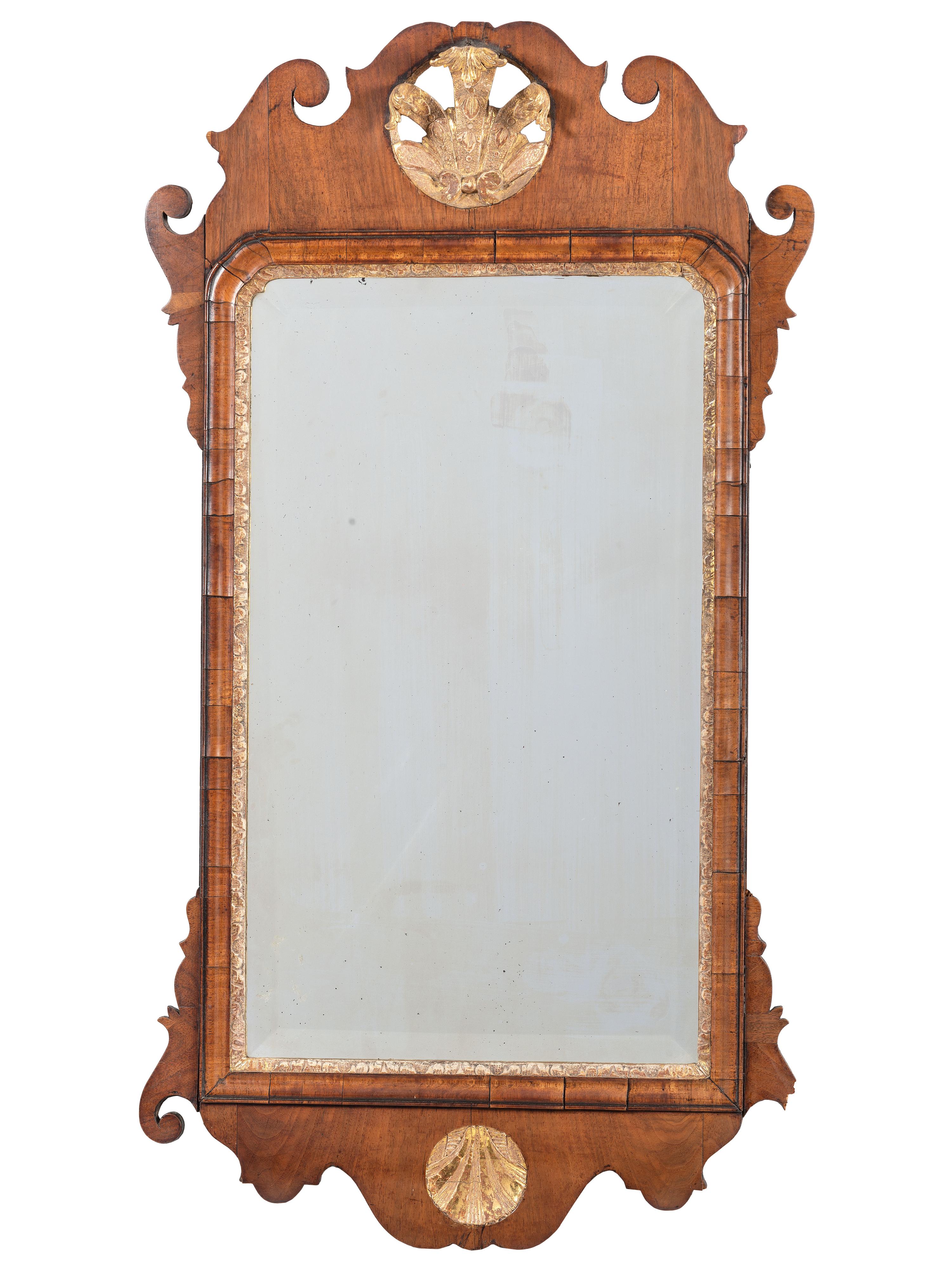 A Chippendale Style Parcel Gilt Walnut Looking Glass Mirror