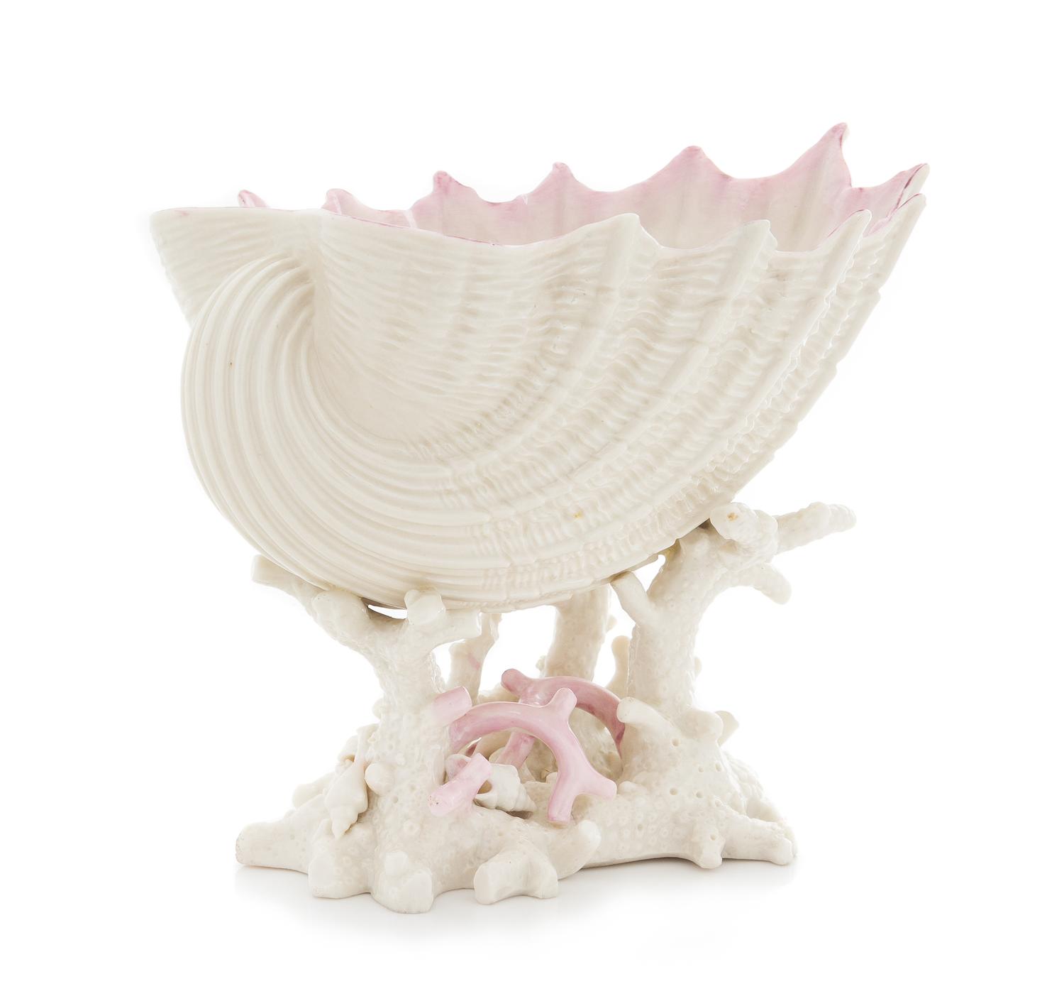 A Belleek Imperial Shell Vase Width 10 inches. — SECOND BLACK MARK (1891-1826)