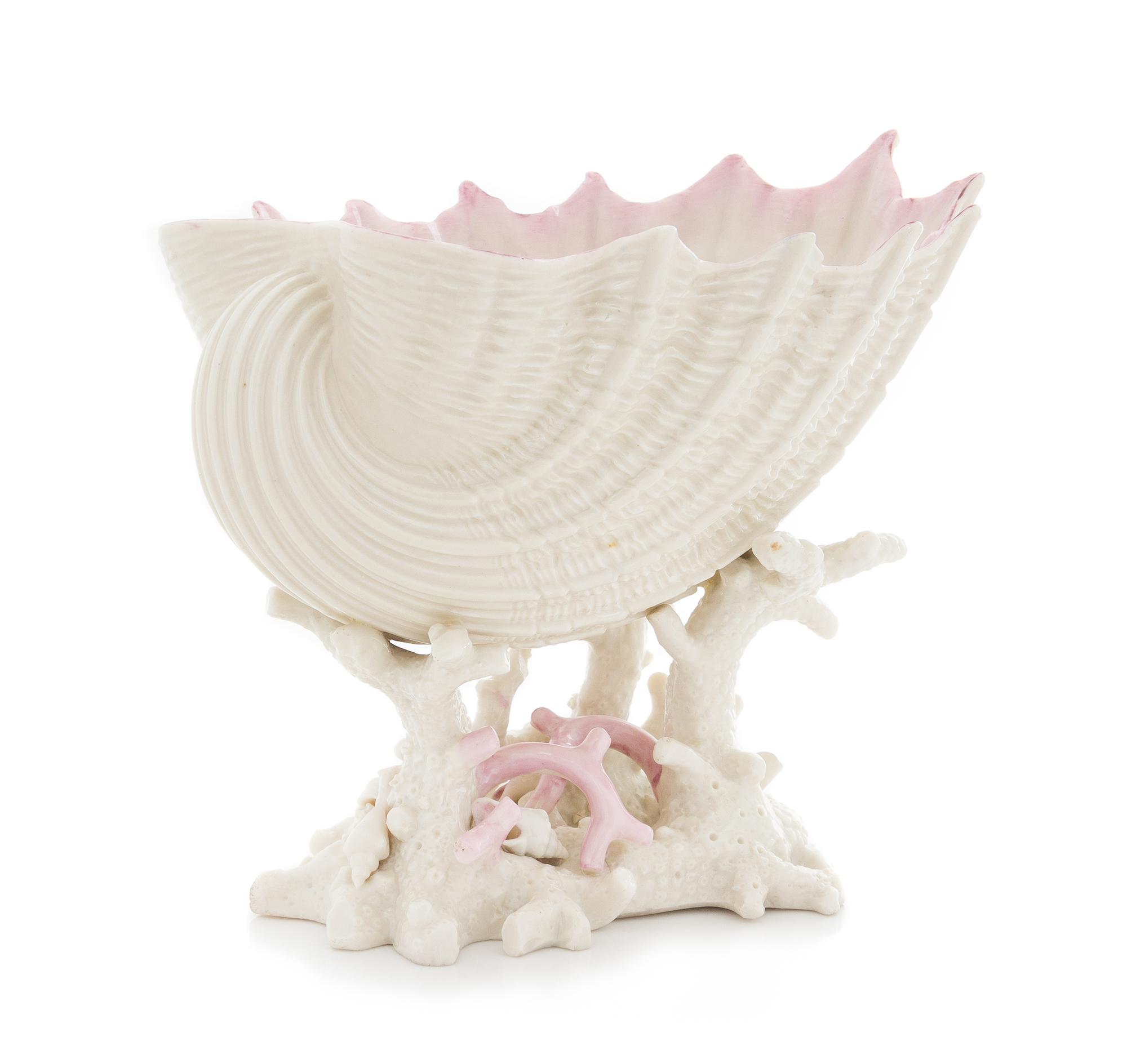 A Belleek Imperial Shell Vase Width 10 inches. — SECOND BLACK MARK (1891-1826)