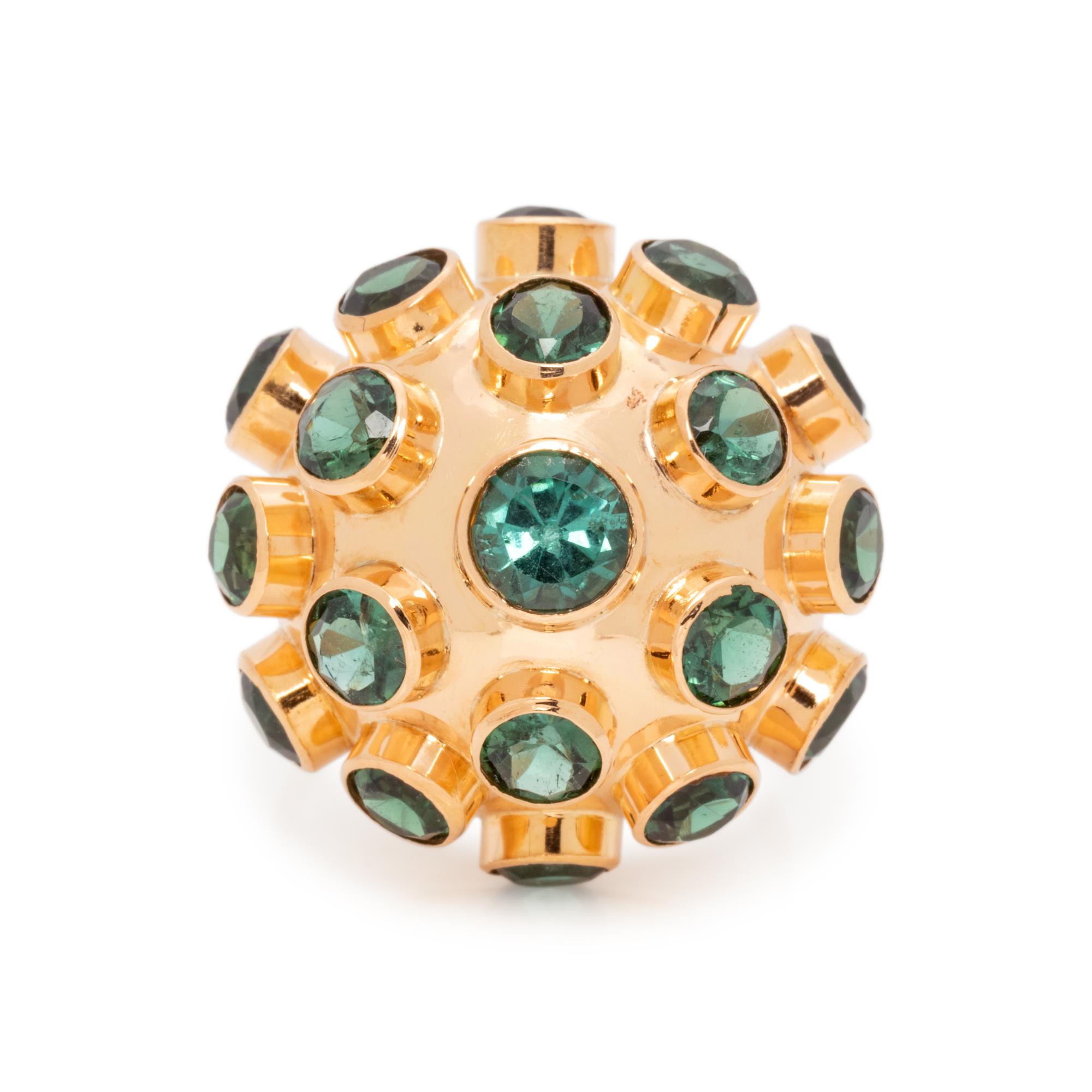 YELLOW GOLD AND GREEN TOURMALINE SPUTNIK RING