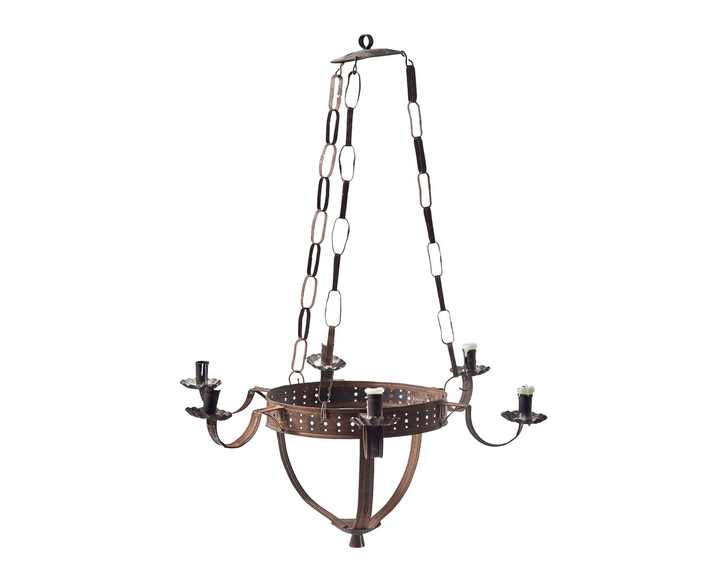 A Tinware Six-Light Chandelier