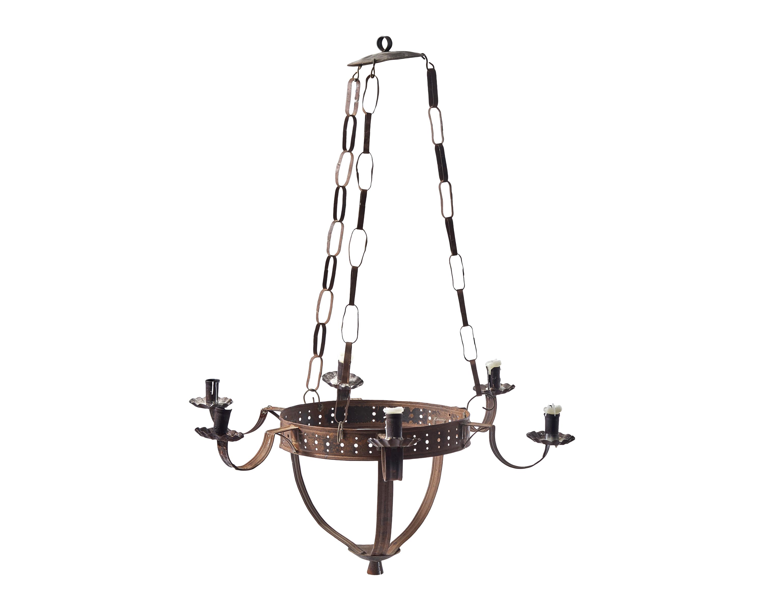 A Tinware Six-Light Chandelier
