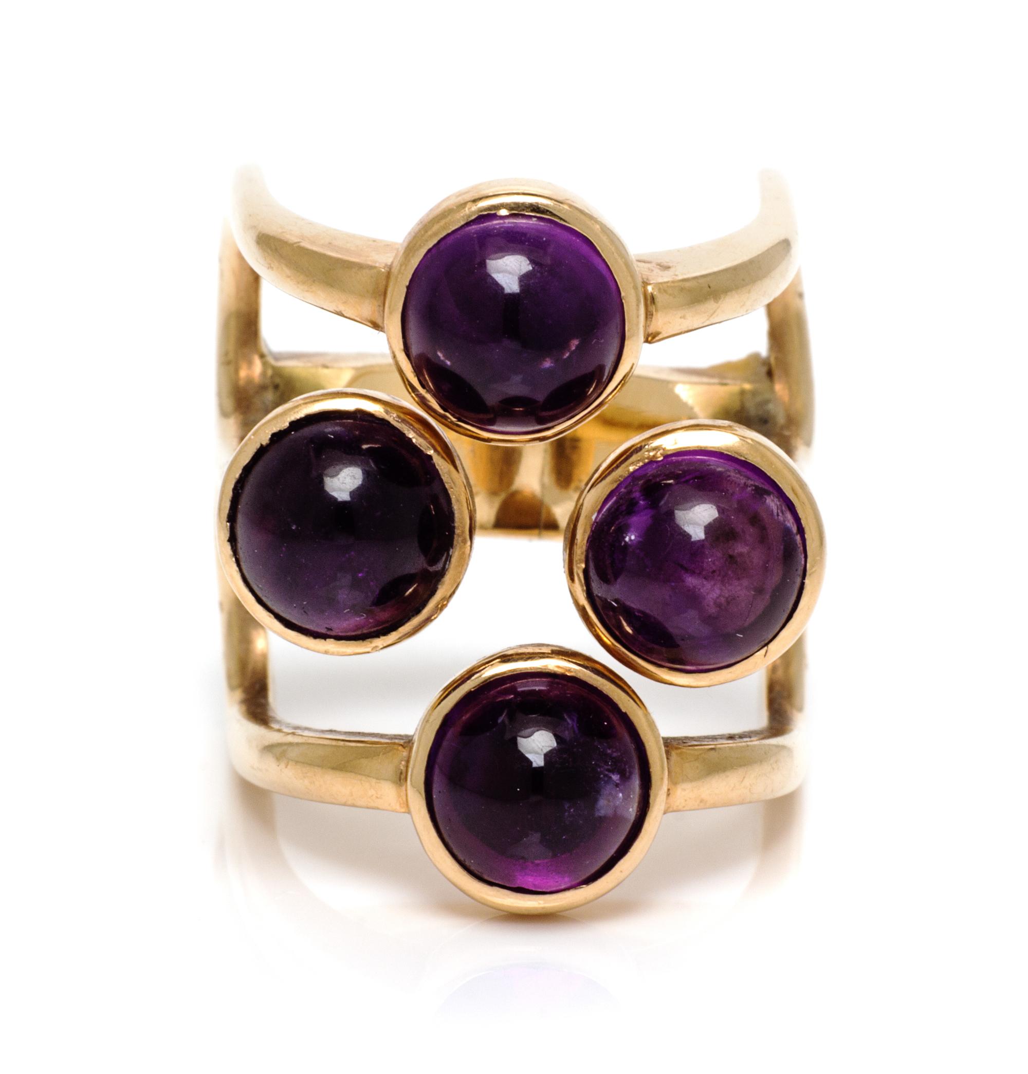 A Modernist Yellow Gold and Amethyst Ring, 13.50 dwts.