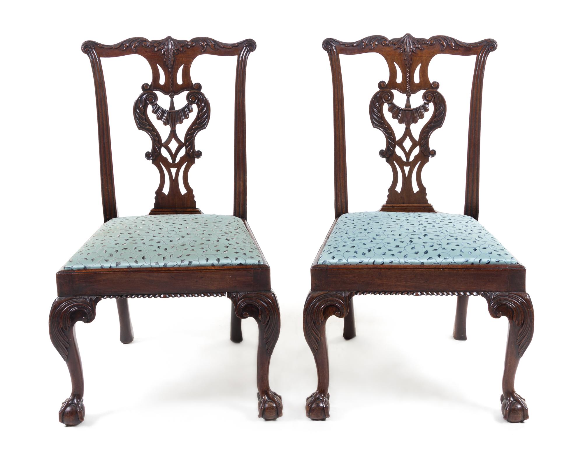 A Pair of Chippendale Mahogany Side Chairs Height 37 3/8 inches. — 18TH CENTURY