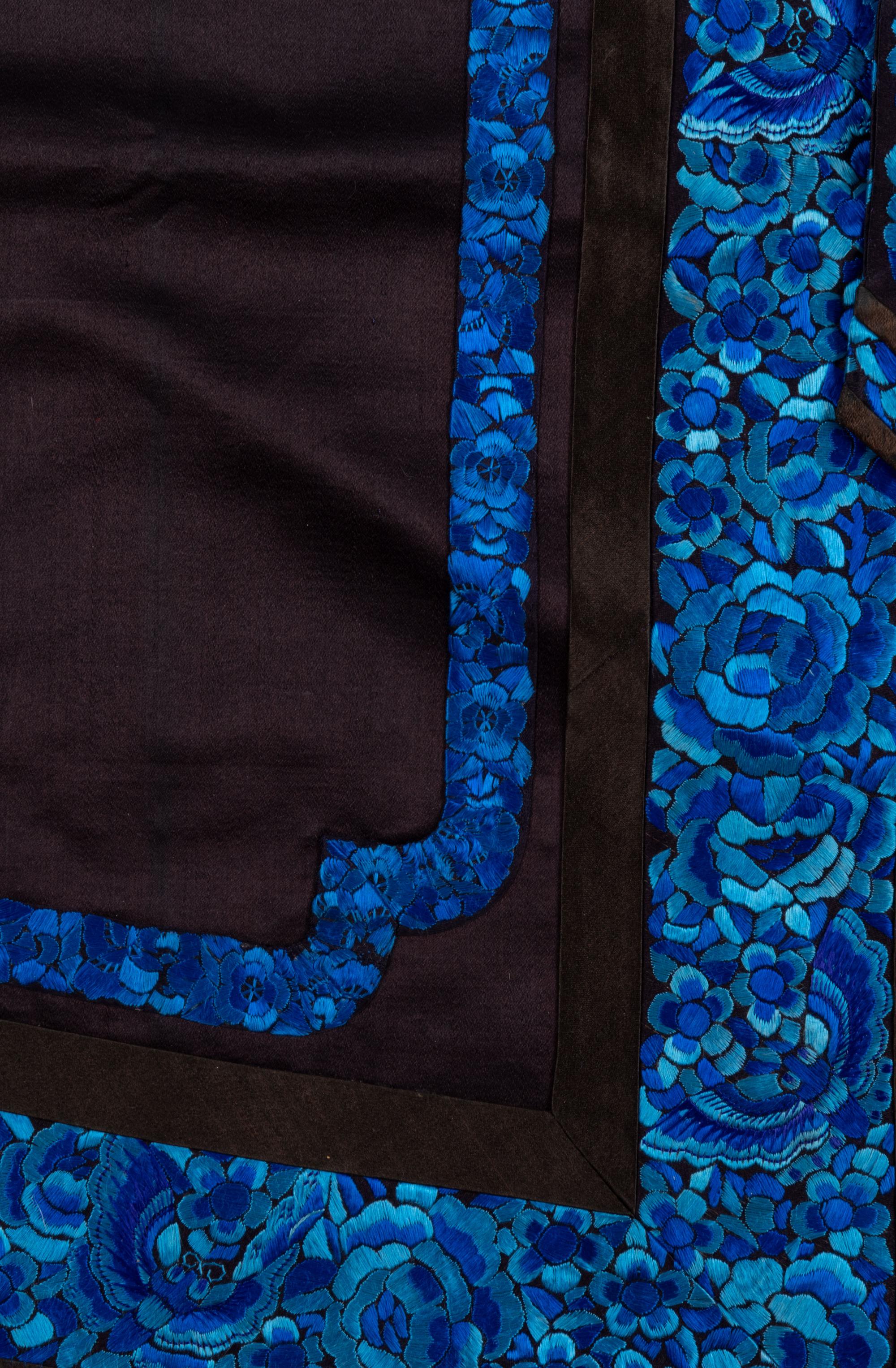Two 'Sanlan' Black Ground Embroidered Silk Lady's Coats