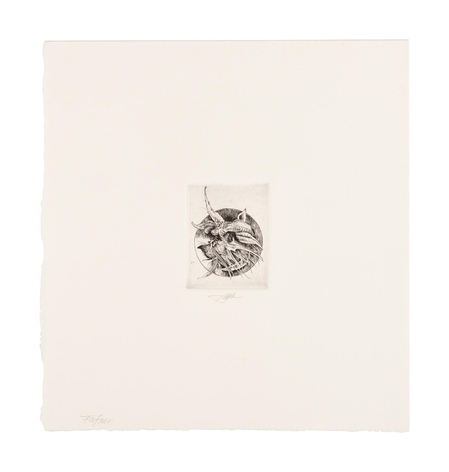 MOSER, Barry. Fafner. [ca 1980]. 276 x 260 mm. Copperplate engraving. Captioned and signed in pencil.