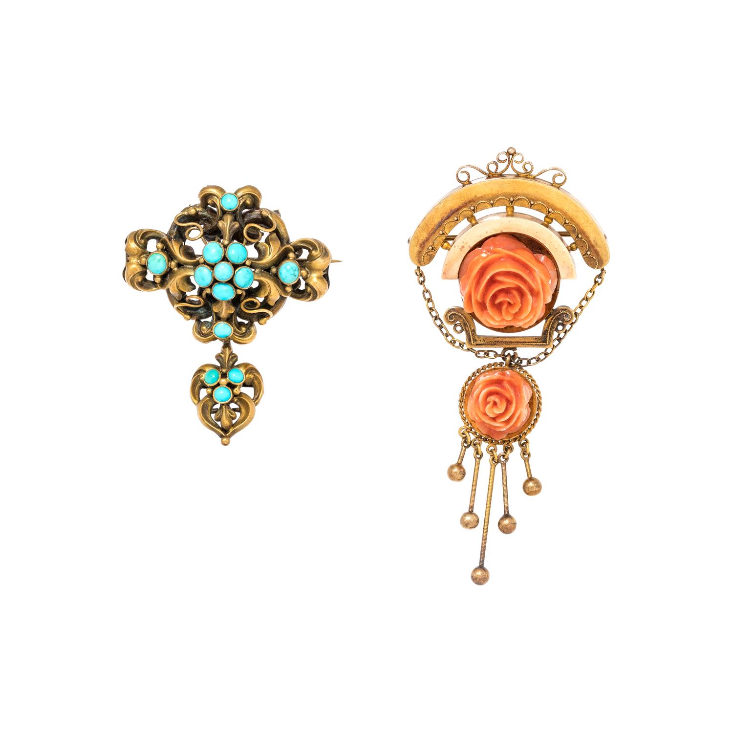 COLLECTION OF ANTIQUE GOLD-FILLED BROOCHES