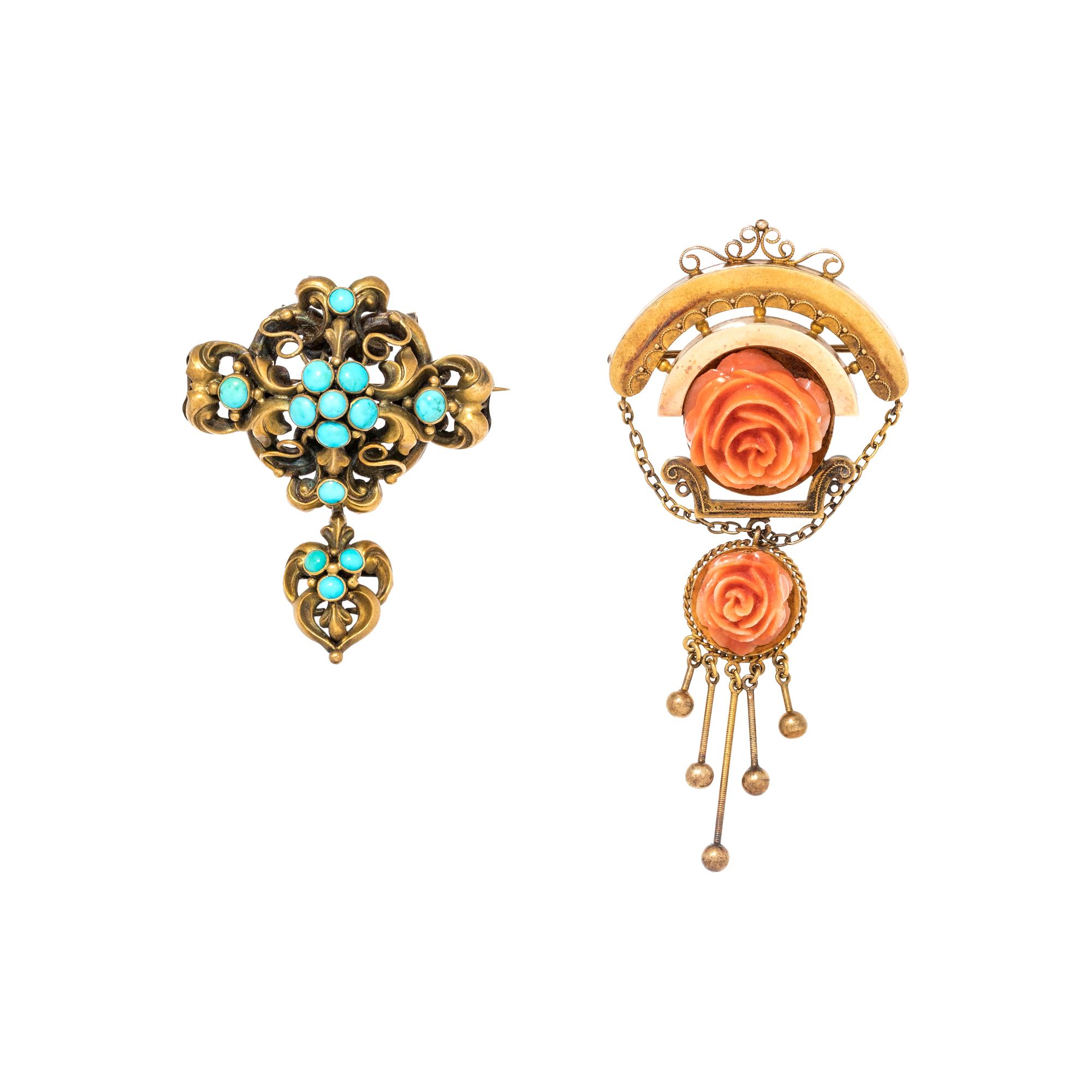COLLECTION OF ANTIQUE GOLD-FILLED BROOCHES