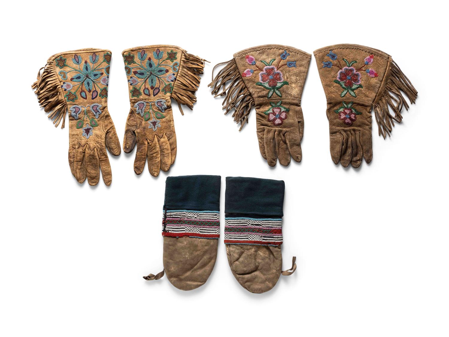 Collection of Beaded Hide Gauntlets and Mittens