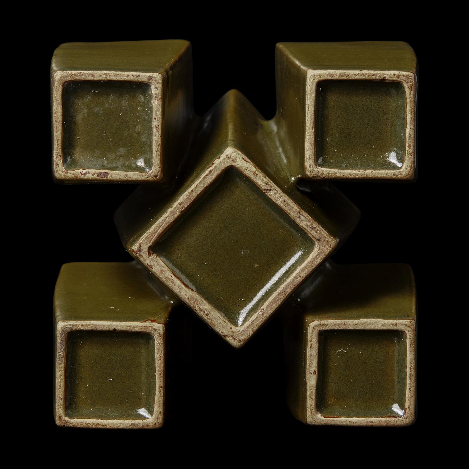 An Unusual Chinese Teadust Glazed Five-Mouthed Conjoined Vase 茶葉末釉五聯瓶