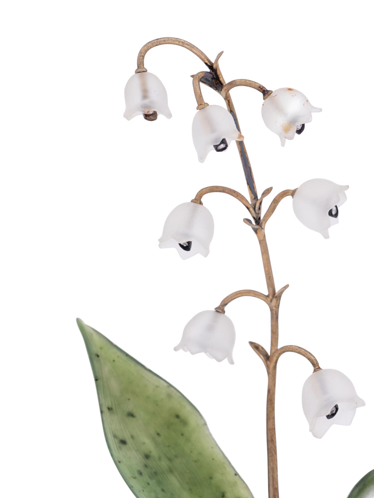 An Important Cartier Carved Rock Crystal, Aventurine and Moonstone Lily of the Valley Flower Study