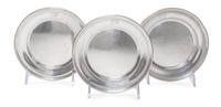 Three American Silver Bread Plates, The Randahl Shop, Park Ridge, IL, circular with reeded rims, engraved FBC.