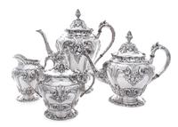 An American Silver-Plate Tea and Coffee Service, Reed & Barton, Taunton, MA, each with floral decoration.