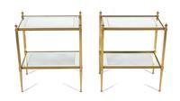 A Pair of French Gilt Bronze and Glass Two-Tier End Tables Height 23 x width 19 1/2 x 13 1/4 inches. — 20TH CENTURY