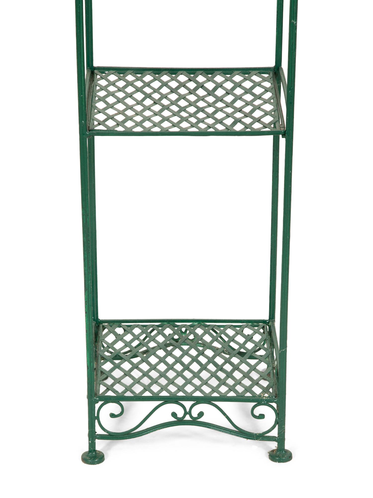A Victorian Green-Painted Wrought Iron Etagere