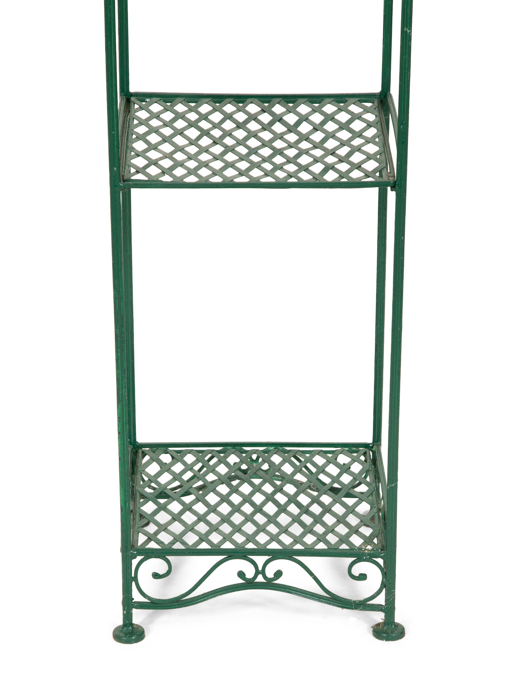 A Victorian Green-Painted Wrought Iron Etagere