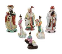Six Chinese Famille Rose Porcelain Figures of Immortals
