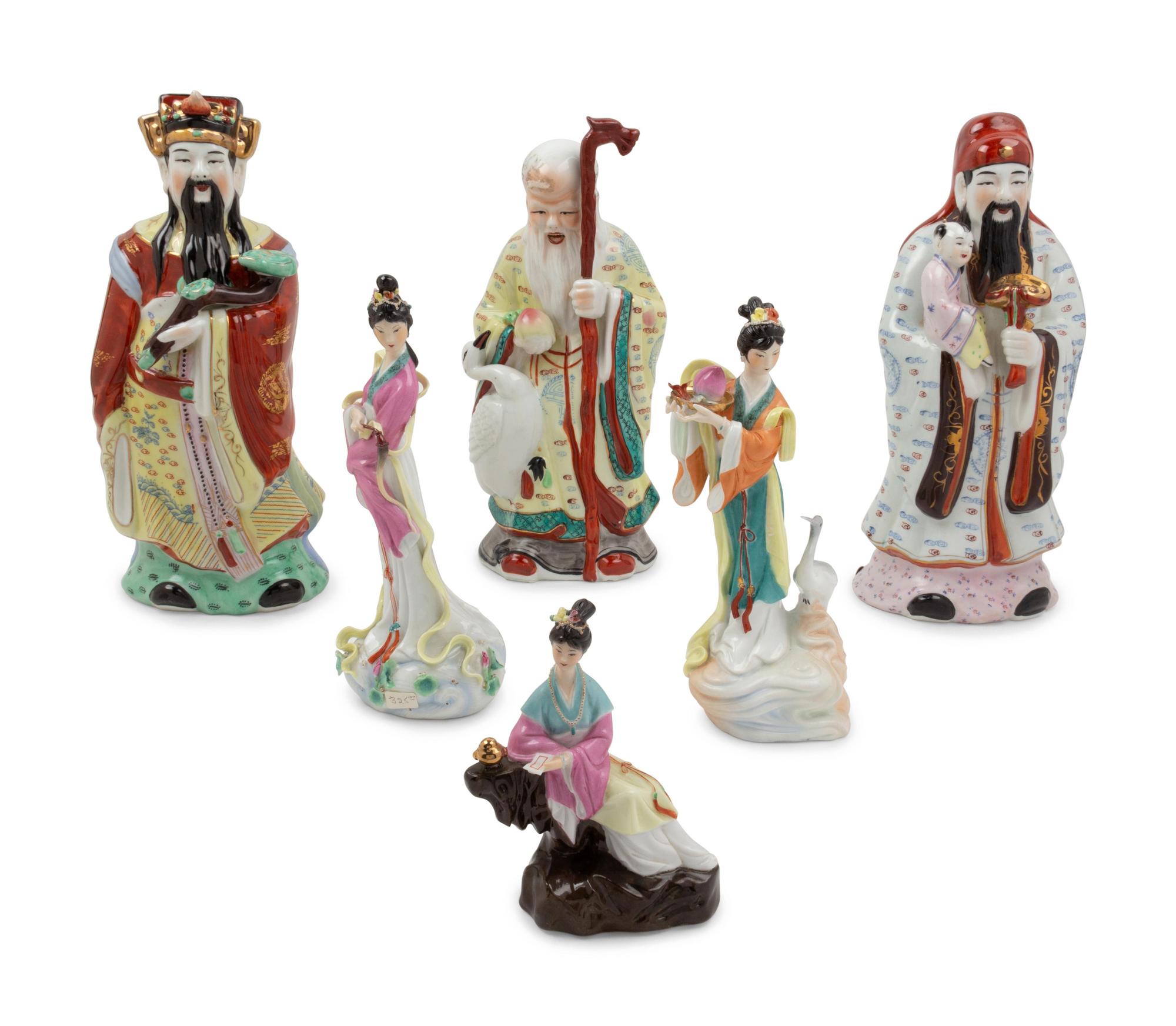 Six Chinese Famille Rose Porcelain Figures of Immortals